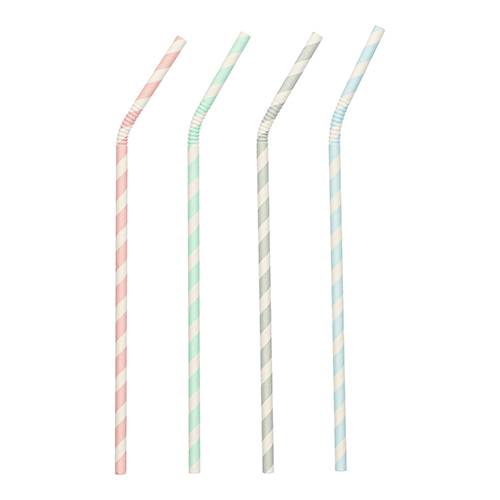 100 Trinkhalme, Papier Ø 6 mm · 22 cm farbig sortiert "Stripes" flexibel. Material: Papier. Farbe: farbig sortiert