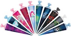 herlitz Schultüte, 6-eckig, 500 mm, Motive sortiert Maße: (B)160 x (T)160 x (H)500 mm, Tüllverschluss mit