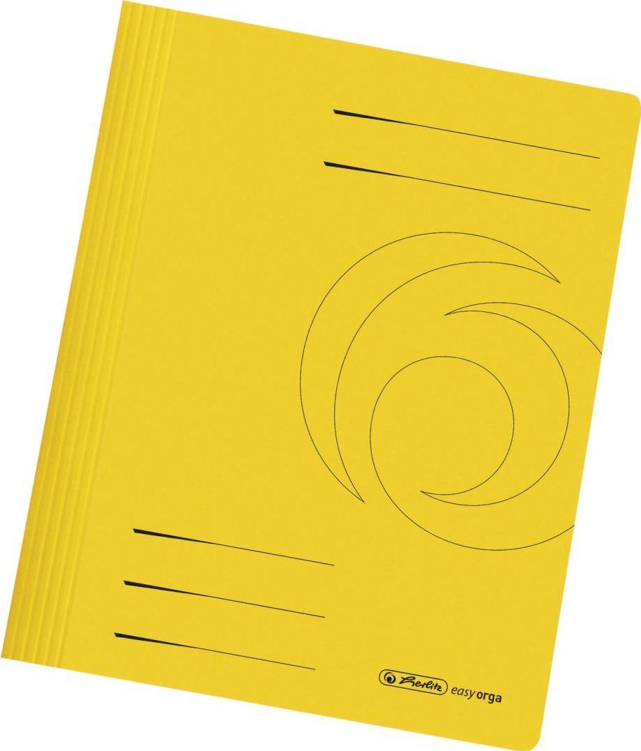 herlitz Schnellhefter easyorga, DIN A4, Manilakarton, gelb 240 g-qm, gebrauchsfertig gefaltet, Metelldeckleiste,