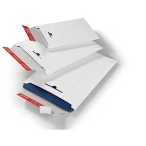 ColomPac Versandtasche mit Wiederverschluss, DIN B5+ aus weißer Vollpappe, Wiederverschluss zum Retournieren