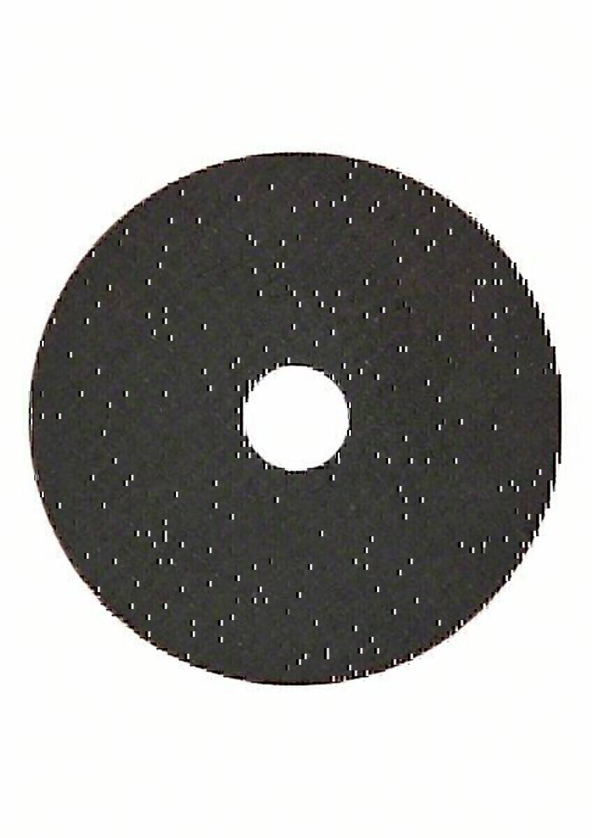 Eine runde, schwarze Schleifscheibe mit einem zentralen Loch, die in Metallbearbeitungswerkzeugen zum Schneiden oder Schleifen von Oberflächen verwendet wird.