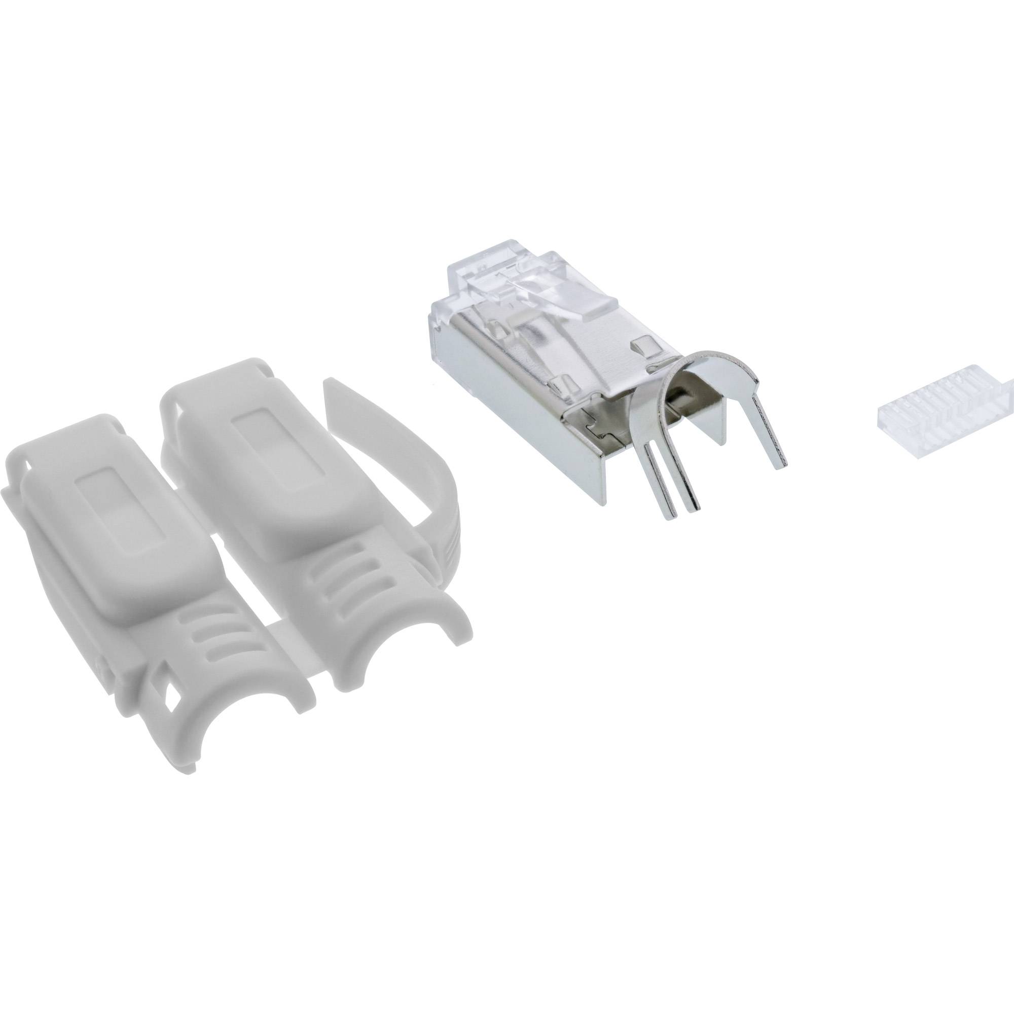 InLine 100er Pack Crimpstecker Cat.6A RJ45 geschirmt mit Knickschutz und RJ-45 Netzwerk Stecker Set für Patchkabel zum Selbstkonfektionieren