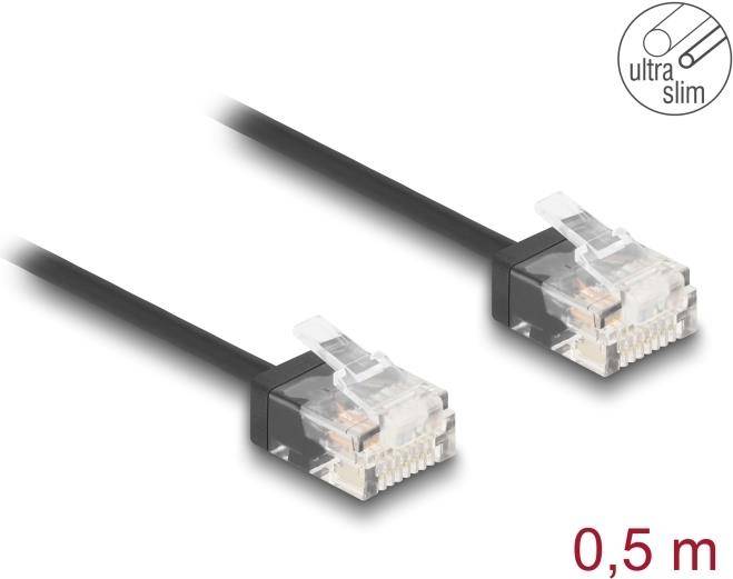 Delock RJ45 Netzwerkkabel Cat.6 UTP Ultra Slim 0.5 m schwarz mit kurzen - Netzwe