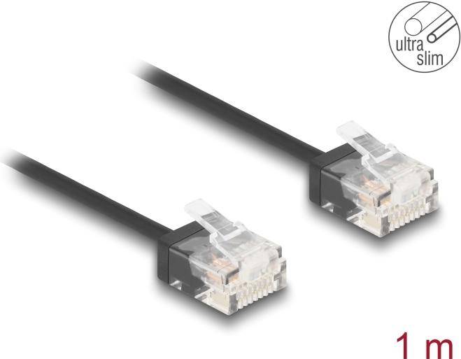Delock RJ45 Netzwerkkabel Cat.6 UTP Ultra Slim 1 m schwarz mit kurzen - Netzwerk
