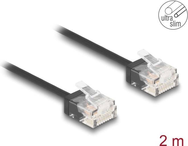 Delock RJ45 Netzwerkkabel Cat.6 UTP Ultra Slim 2 m schwarz mit kurzen - Netzwerk