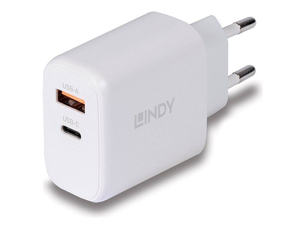 Lindy - Netzteil - GaN - 65 Watt - 3 A - PD/PPS, PD 3.0 - 2 Ausgabeanschlussstellen (24 pin USB-C, USB)