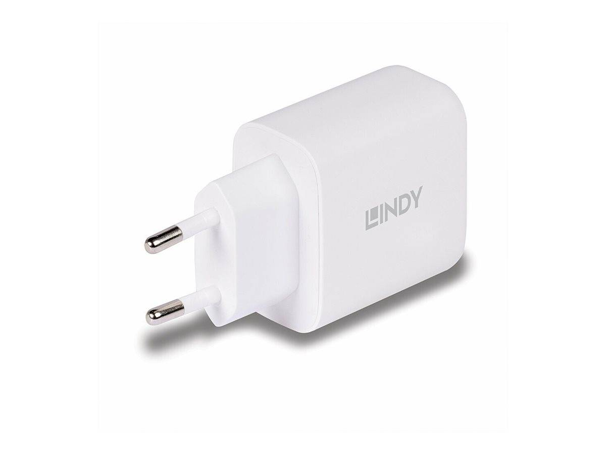 Lindy - Netzteil - GaN - 65 Watt - 3 A - PD/PPS, PD 3.0 - 2 Ausgabeanschlussstellen (24 pin USB-C, USB)