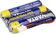 Zwei zylindrische Batterien mit der Aufschrift 'VARTA Industrial Pro' und einem weißen Anschluss an einem Ende, die zur Stromversorgung verwendet werden.