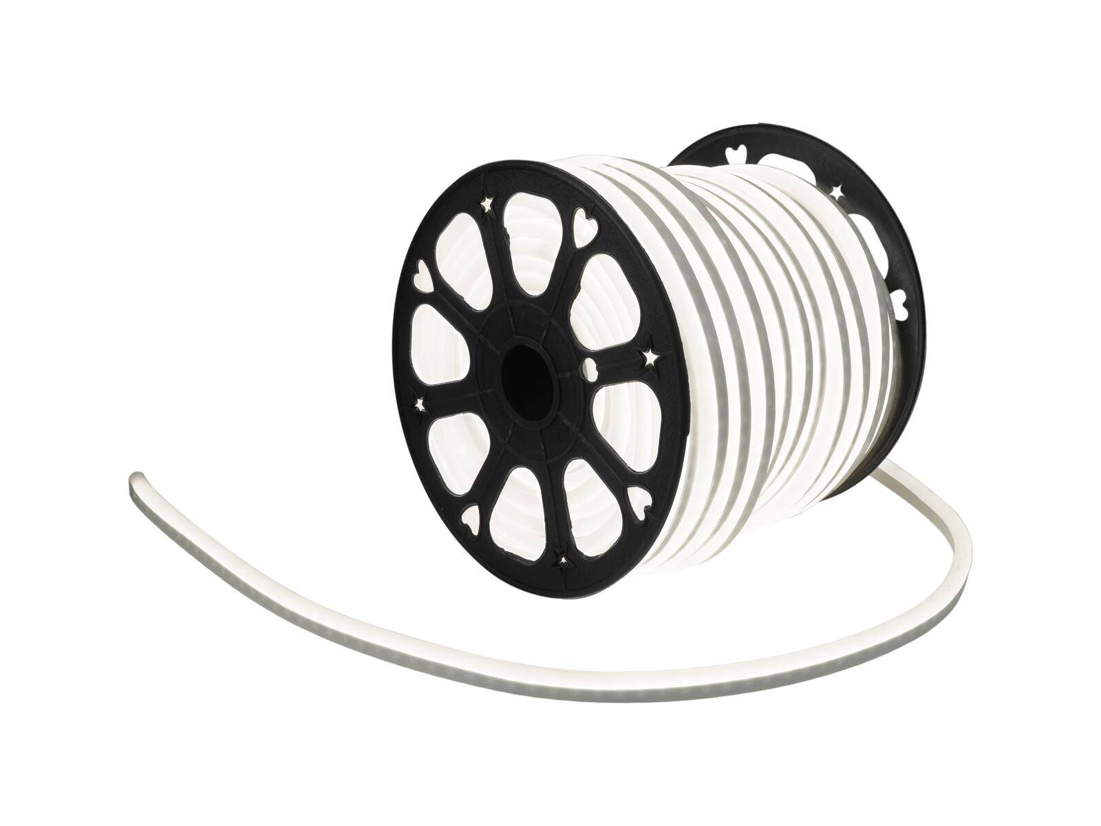 Eine Spule weißes 3D-Druckfilament mit herzförmigen Ausschnitten an den Spulenseiten, verwendet für 3D-Drucker.