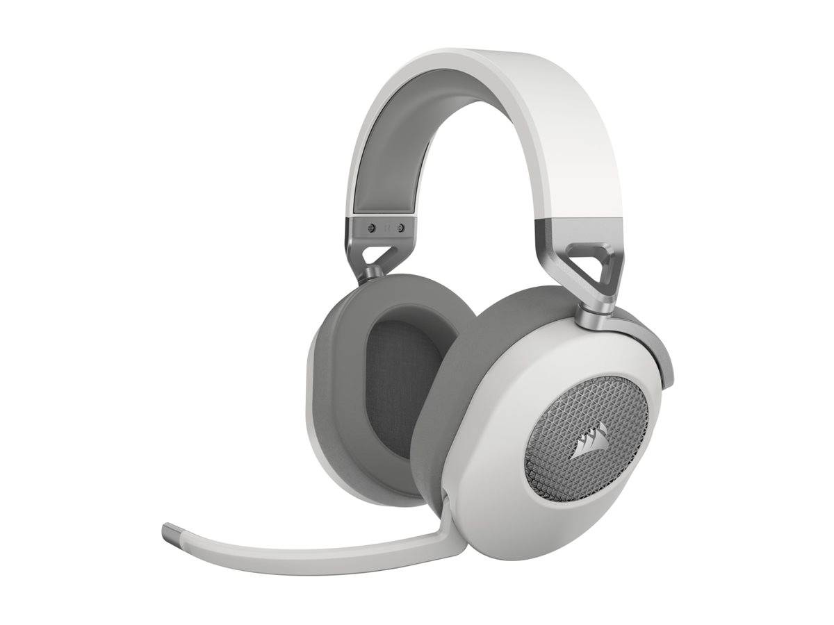 Ein Paar weiße und graue Over-Ear-Kopfhörer mit angebrachtem Mikrofon. Ideal für Gaming oder Kommunikation.