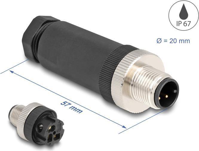 Delock M12 Steckverbinder A-kodiert 3 Pin Stecker zur Montage mit - 3-polig