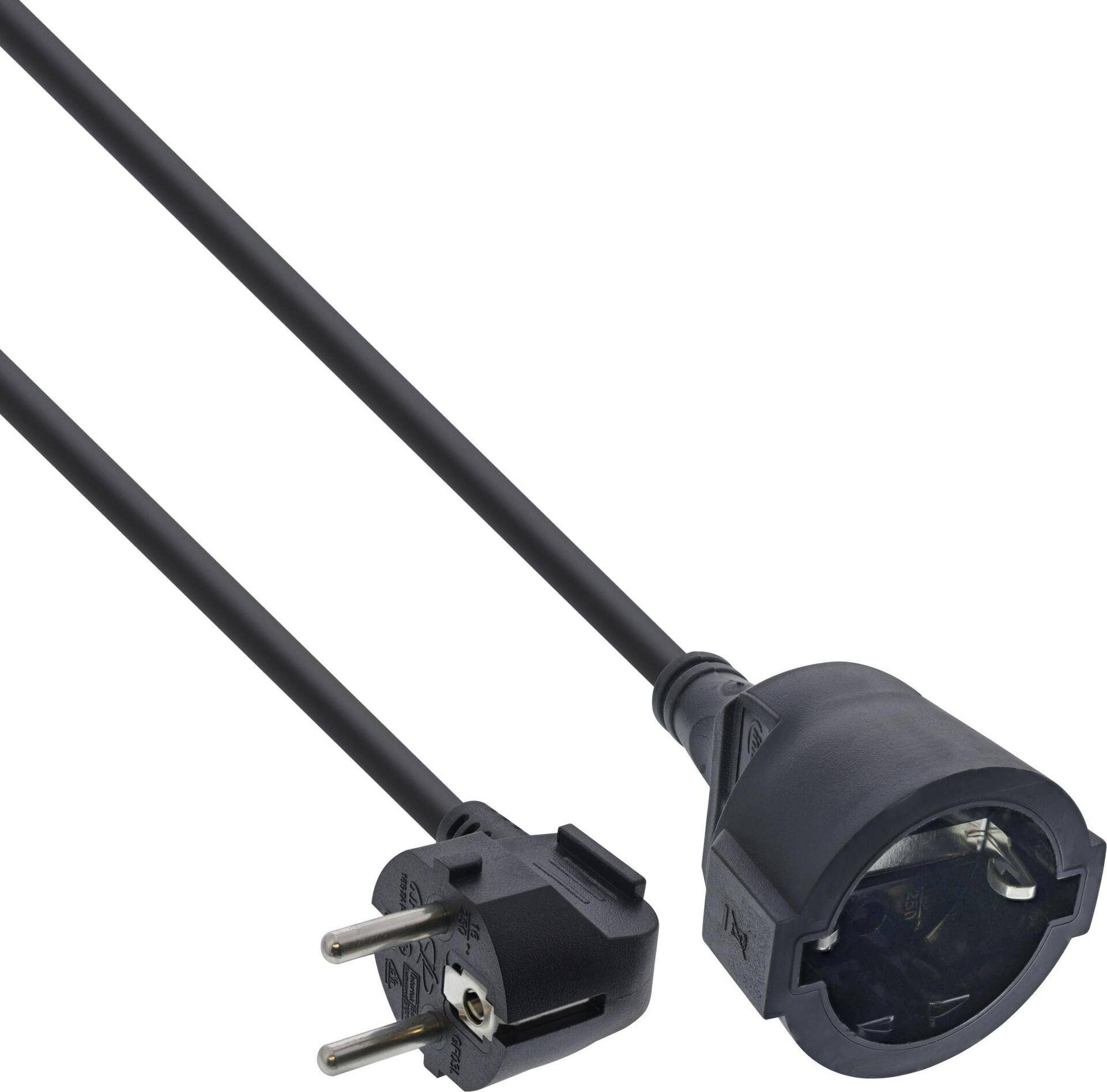 INLINE - Strom-Verlängerung Schutzkontakt Stecker gewinkelt / Buchse - schwarz - 1m