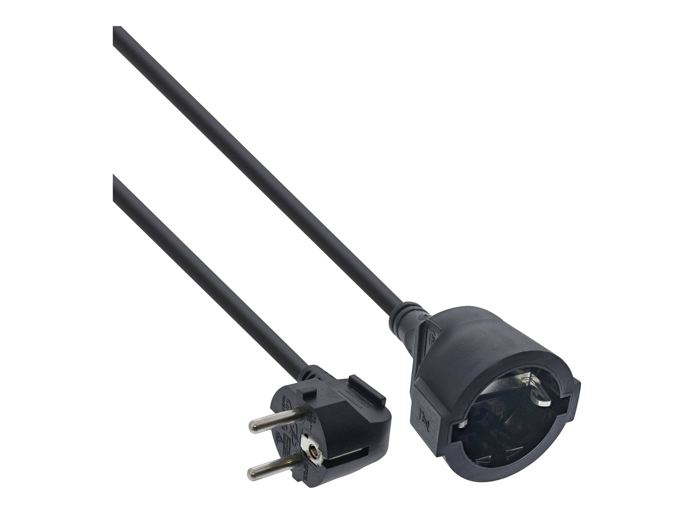 InLine Strom-Verlängerung Schutzkontakt Stecker gewinkelt / Buchse - schwarz - 5
