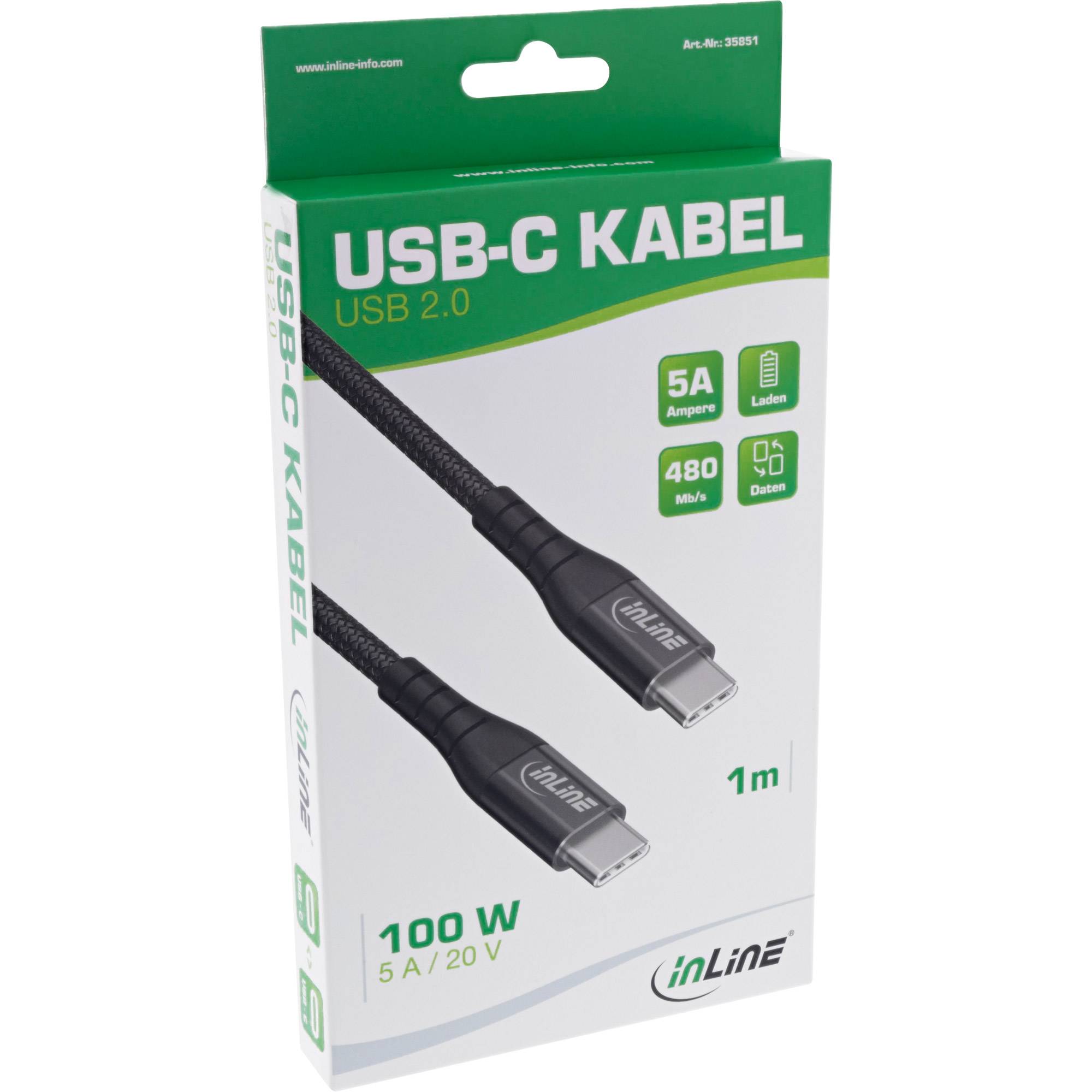 INLINE - USB 2.0 Kabel - USB-C Stecker/Stecker Schnellladekabel 100W - 2m