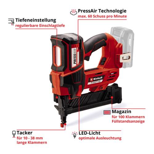 EINHELL FIXETTO 18/38 S - Akku-Tacker (Schuss pro Minute 60 | Magazinkapazität 100 Stück | inkl. Klammern)