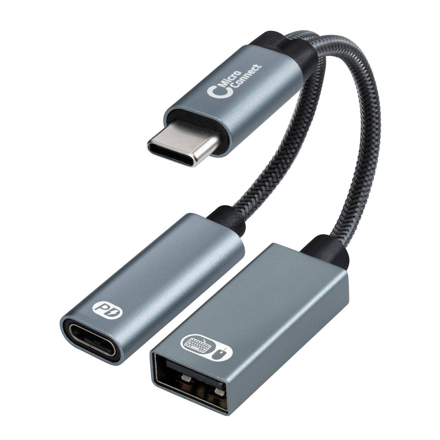 USB-C auf USB-C PD und USB-A 2.0 Buchse Adapter, Silber