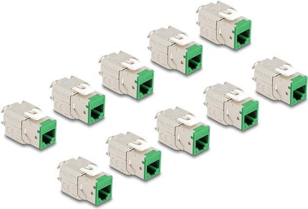 Delock Keystone Modul RJ45 Buchse zu LSA Cat.6A werkzeugfrei grün Set 10 Stück (88116)