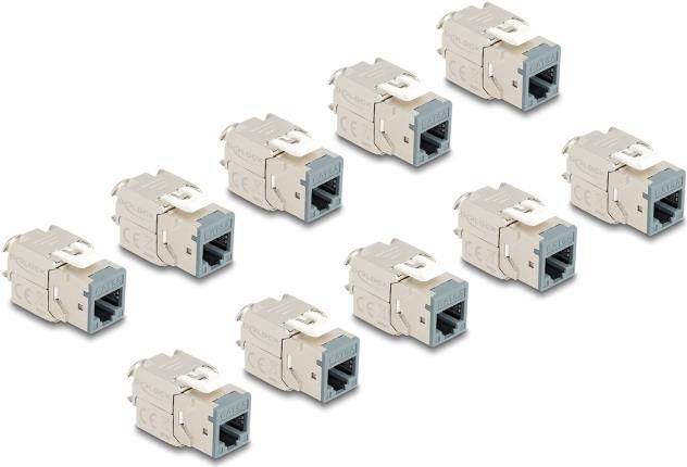 Delock Keystone Modul RJ45 Buchse zu LSA Cat.6A werkzeugfrei grau Set 10 Stück (88120)