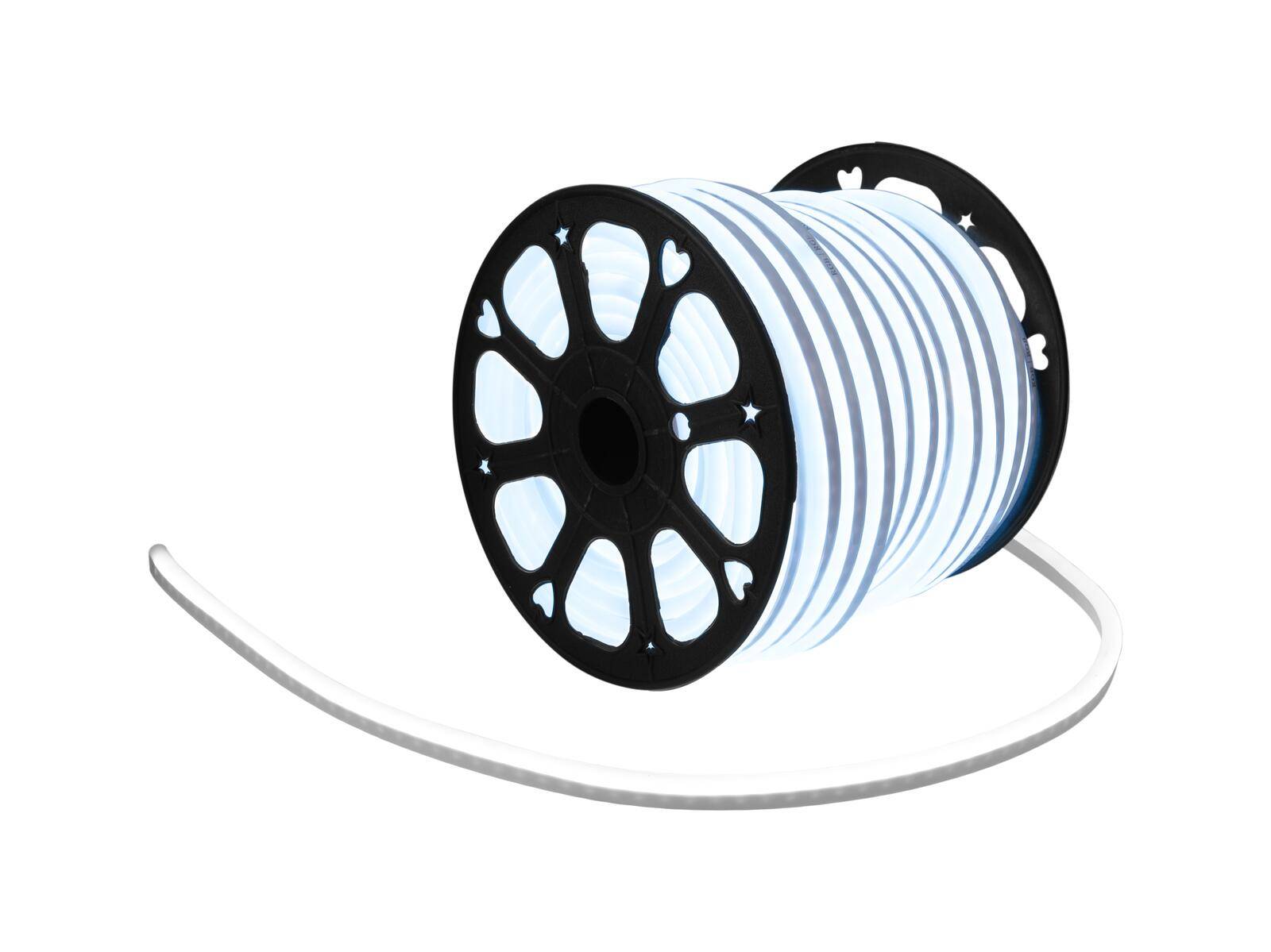 Eine Spule mit weißem LED-Streifen, der um eine Spule mit Herz- und Sternausschnitten gewickelt ist, die eine dekorative Beleuchtungslösung darstellt.