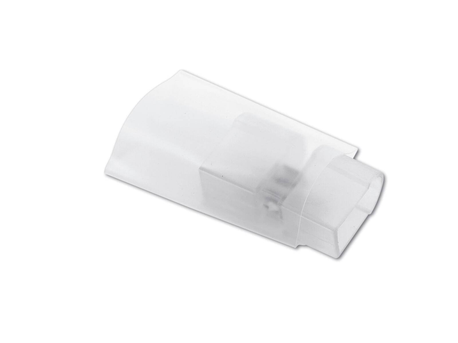 Eine transparente Kunststoffkabelabdeckung zum Organisieren und Schützen von Kabeln, gezeigt in einem einfachen, klaren Design.