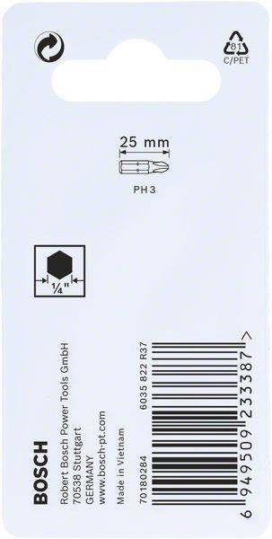 PH3 Schraubendreher-Bit, 25 mm Länge. Sechseckige Form, 1/4 Zoll Größe angezeigt. Text: 'Tools GmbH'. Inkludiert Barcode unten rechts.