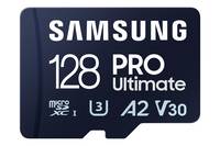 Samsung 128GB PRO Ultimate microSD-Karte mit A2- und V30-Geschwindigkeitsbewertungen.