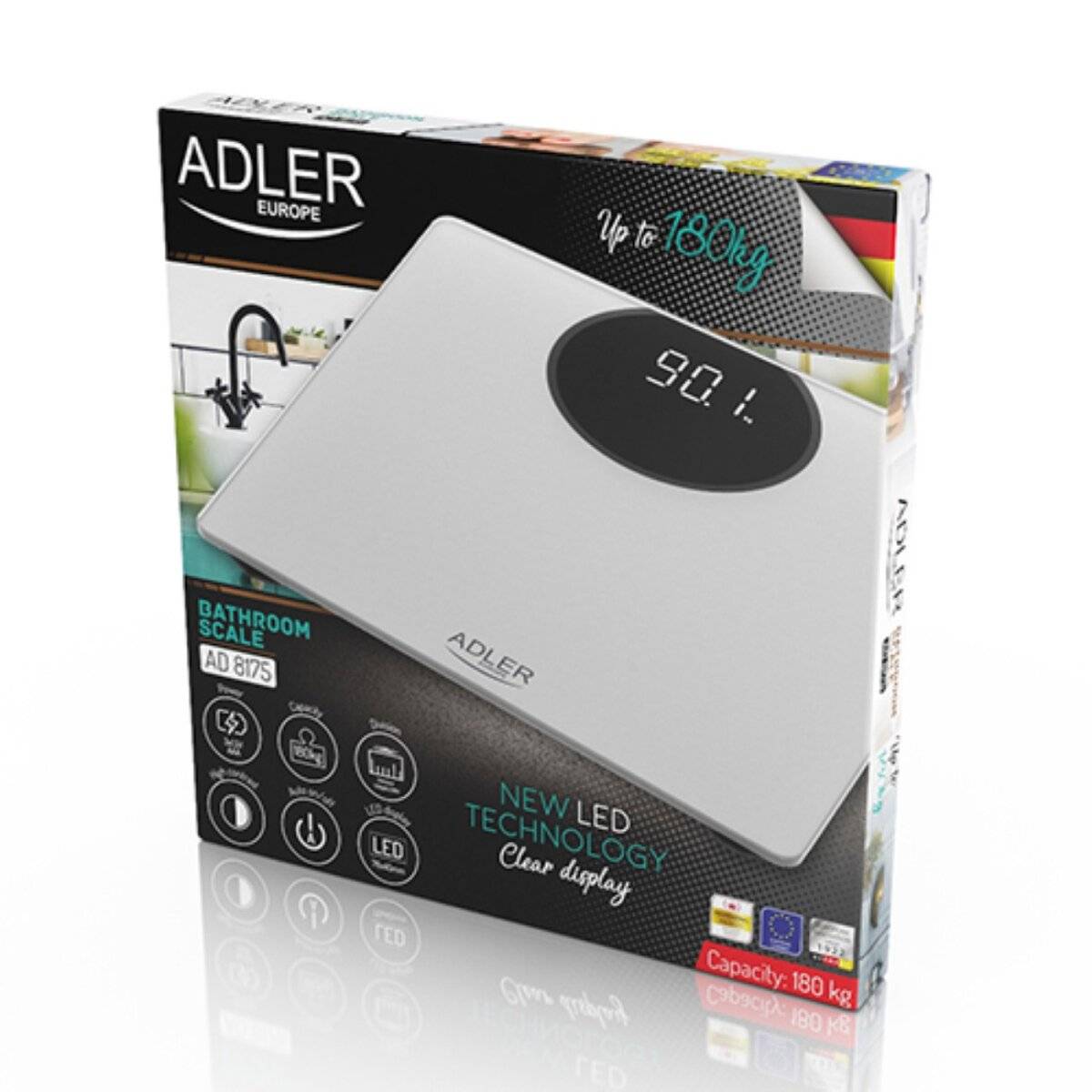 Adler AD 8175 Personenwaage mit LED-Display, bis 180 kg - rutschfest & digital