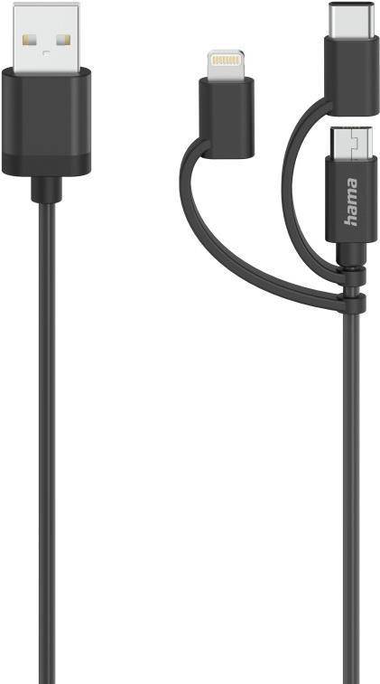 Hama Micro-USB-Kabel, 3in1, inkl. Adapter auf USB-C & Lightning, USB 2.0, 0,75 m
