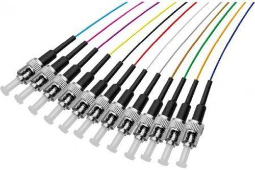 LWL Faserpigtails, farbig, 12 x Stecker, OS2 Mono-Mode, ST/UPC, 2,0 m