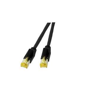 Zwei schwarze Ethernet-Kabel mit RJ45-Steckern auf weißem Hintergrund.