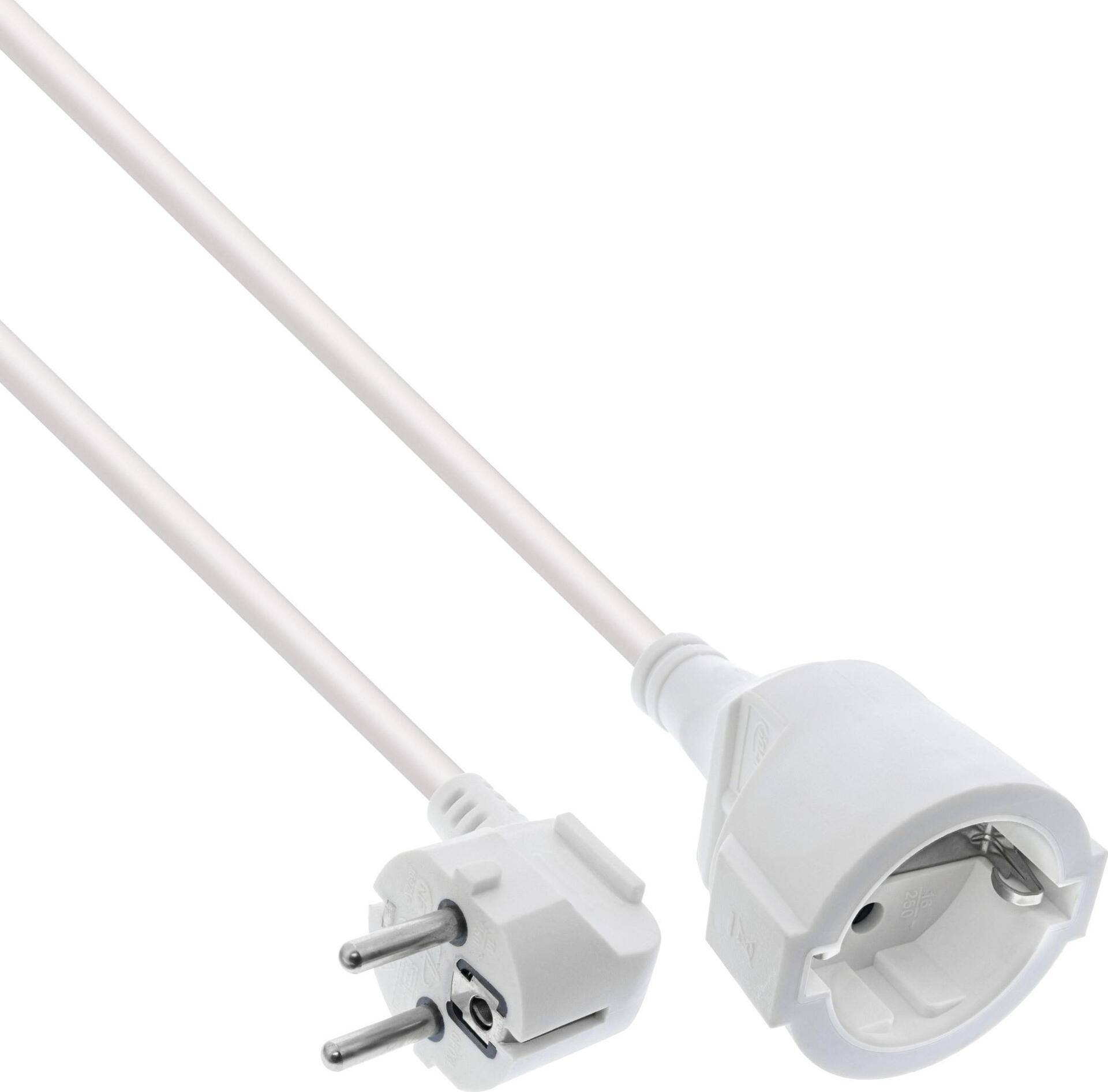 INLINE - Strom-Verlängerung Schutzkontakt Stecker gewinkelt / Buchse - weiß - 1,5m