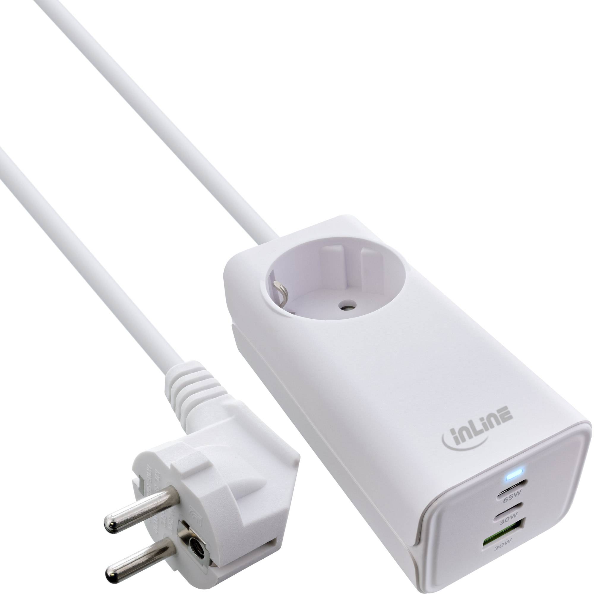 INLINE - USB Netzteil - GaN Ladegerät - 2x USB-C - 1x USB-A - mit Schutzkontaktbuchse