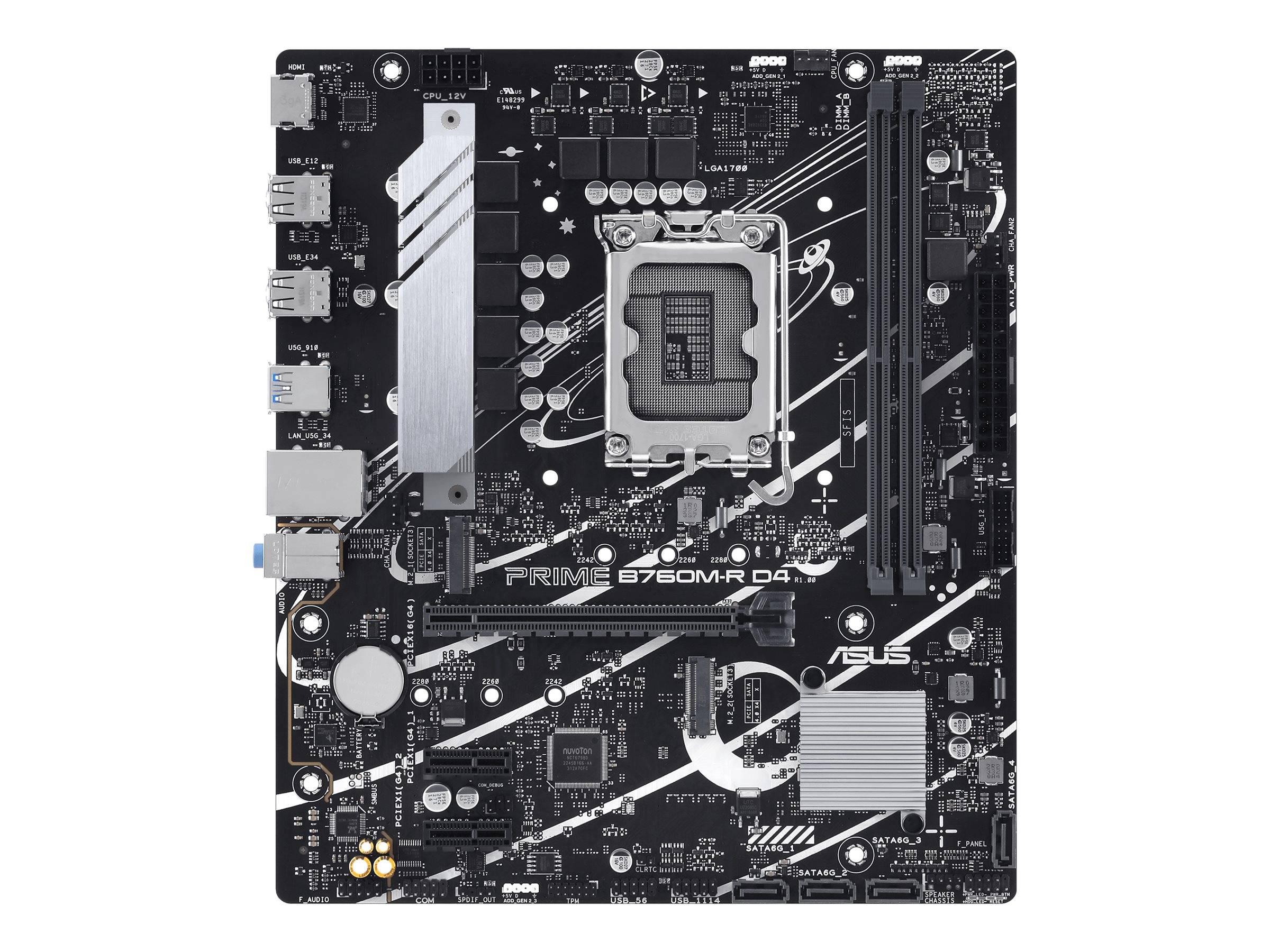 ASUS PRO B760M-R D4 - Motherboard - micro ATX - LGA1700-Sockel - B760 Chipsatz - USB 3.2 Gen 1 - 2.5 Gigabit LAN - Onboard-Grafik (CPU erforderlich)