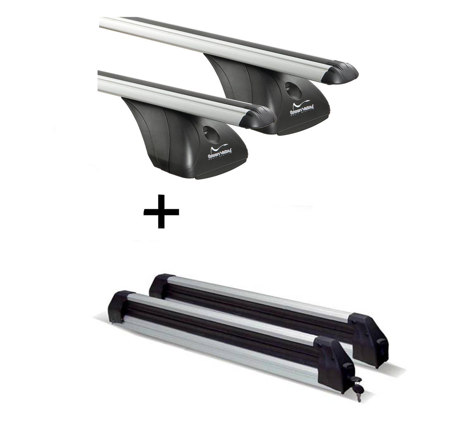 Dachträger VDP + Skiträger / Snowboardträger / Skihalter Silver Ice ausziehbar kompatibel mit für Citroen C4 II 5 Türer ab 2010