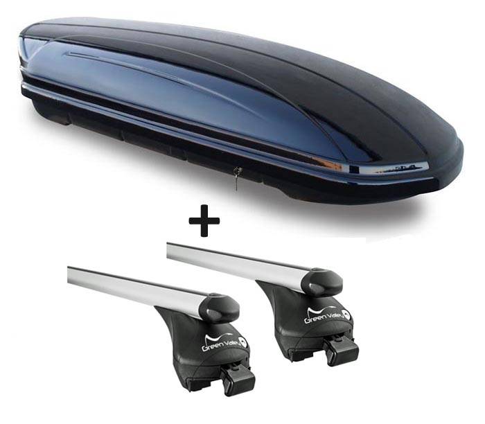 Skibox schwarz glänzend VDP-MAA 460G 460 Liter abschließbar + Alu-Relingträger Dachgepäckträger Quick aufliegende Reling im Set kompatibel mit f