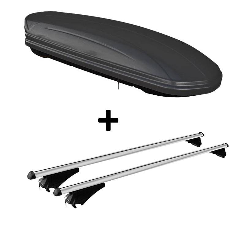 Skibox schwarz matt VDP-MAA 460M 460 Liter abschließbar + Alu-Relingträger Dachgepäckträger aufliegende Reling im Set kompatibel mit für Suzuki V