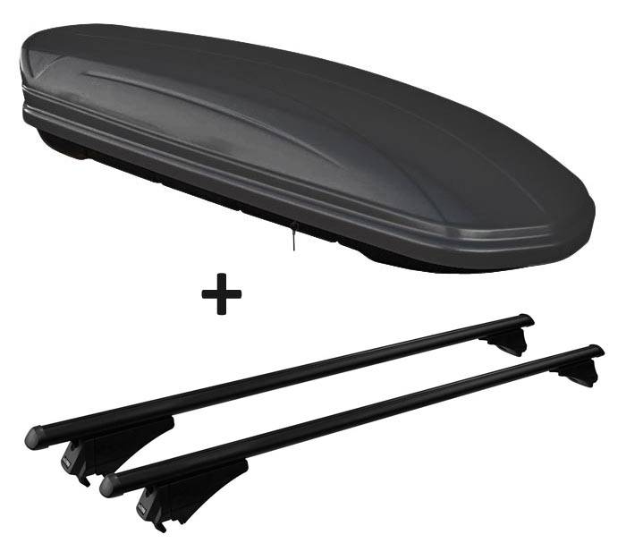 Skibox schwarz matt VDP-MAA 460M 460 Liter abschließbar + Alu-Relingträger Dachgepäckträger aufliegende Reling im Set kompatibel mit für Volvo XC