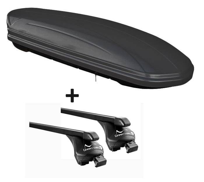 Skibox schwarz matt VDP-MAA 460M 460 Liter abschließbar + Relingträger Dachgepäckträger offene Reling im Set kompatibel mit für VW Sharan ab 2010