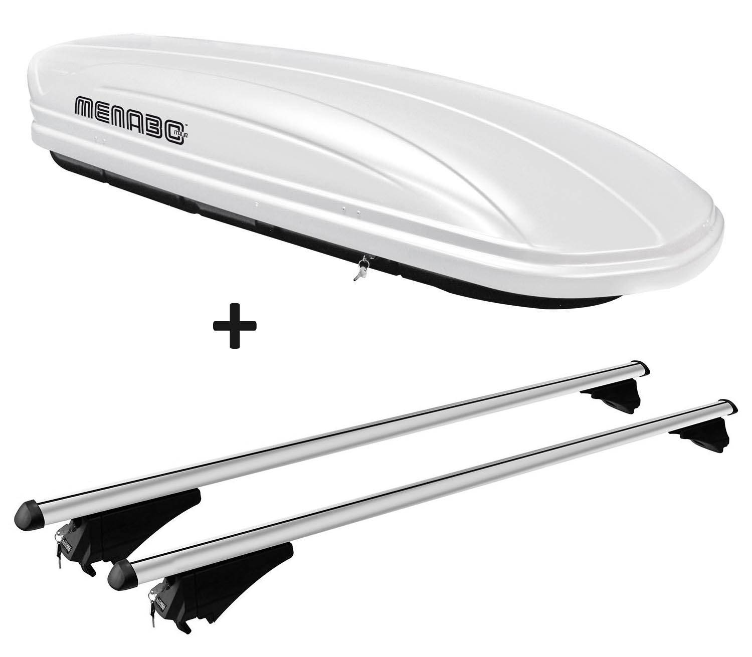 Dachbox weiß VDP-MAA 460W Auto Dachkoffer 460 Liter abschließbar + Alu-Relingträger Dachgepäckträger aufliegende Reling im Set kompatibel mit fü
