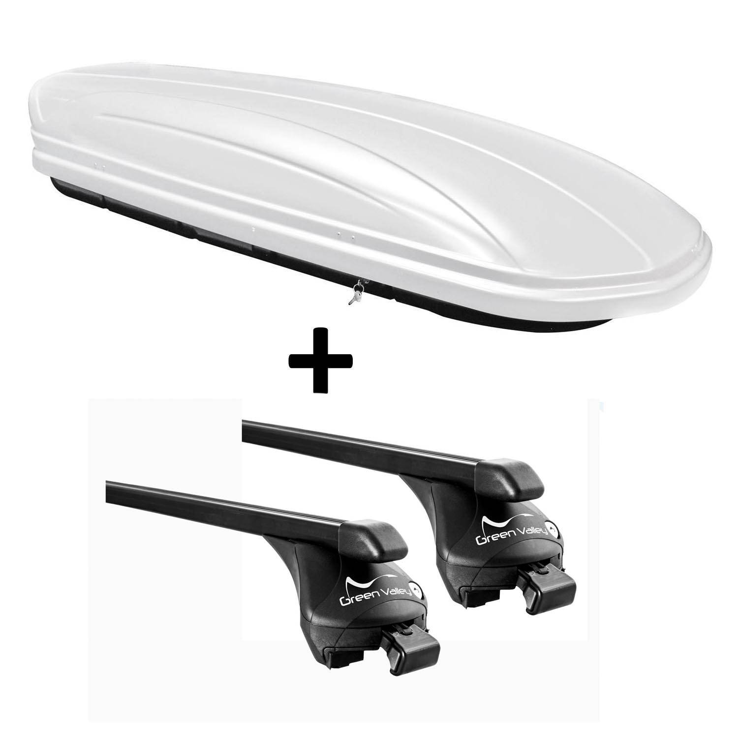 VDP Skibox weiß MAA 460W 460 Liter abschließbar + Relingträger Dachgepäckträger kompatibel mit aufliegende Reling im Set kompatibel mit für Toyo