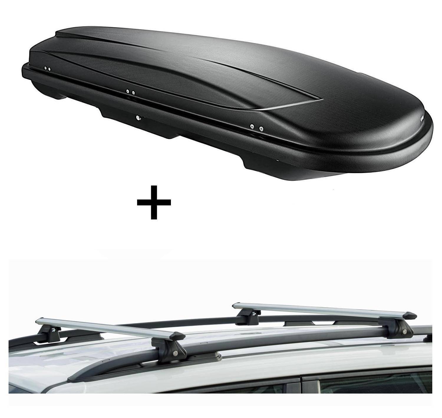 Skibox VDPJUXT600 + Alu Relingträger VDPCRV120 kompatibel mit für Hyundai i20 Active ab 15