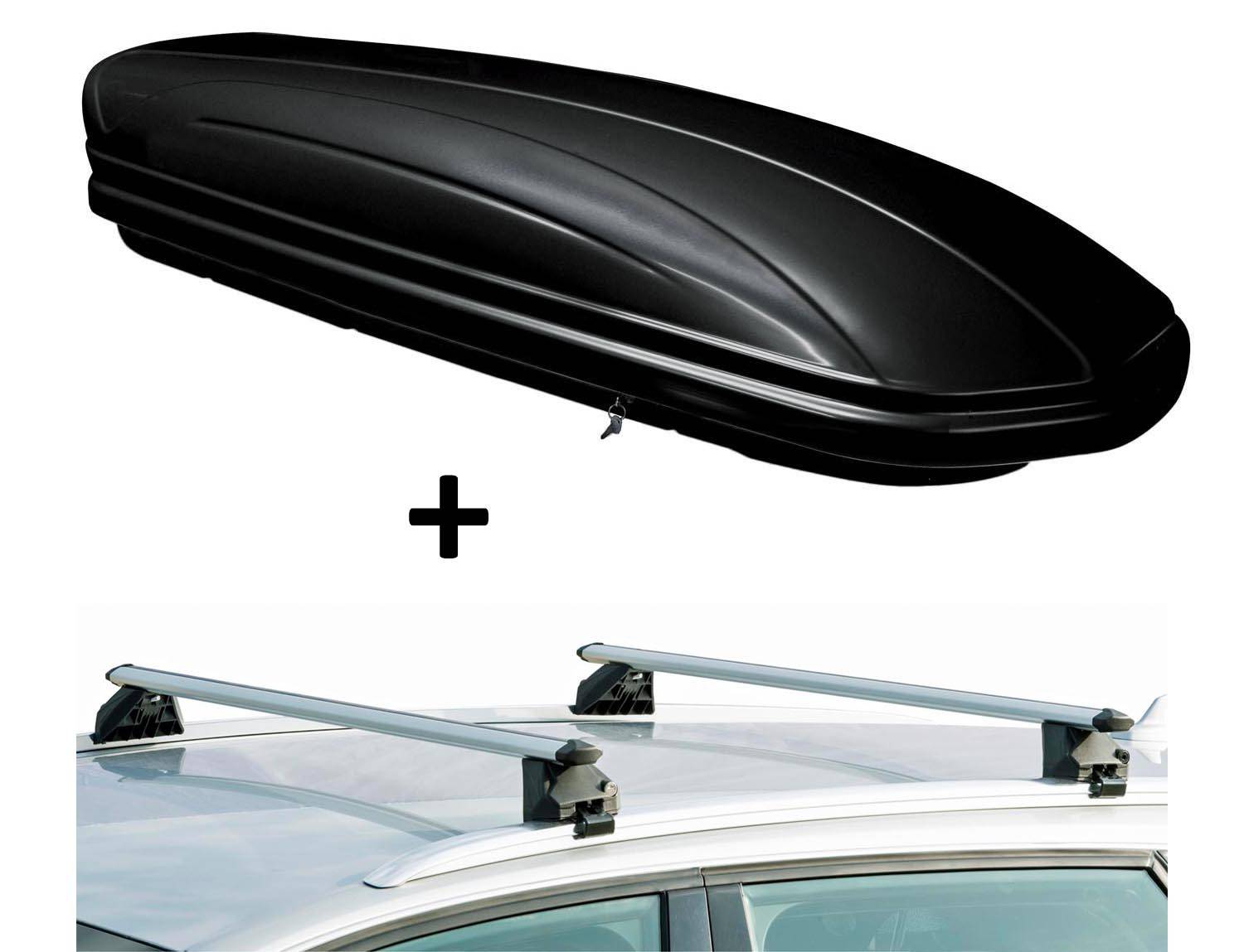 Skibox VDPMAA580G schwarz glänzend + Alu Relingträger VDPCRV107A kompatibel mit für BMW Serie 2 Gran Tourer 5 Türer ab 2014