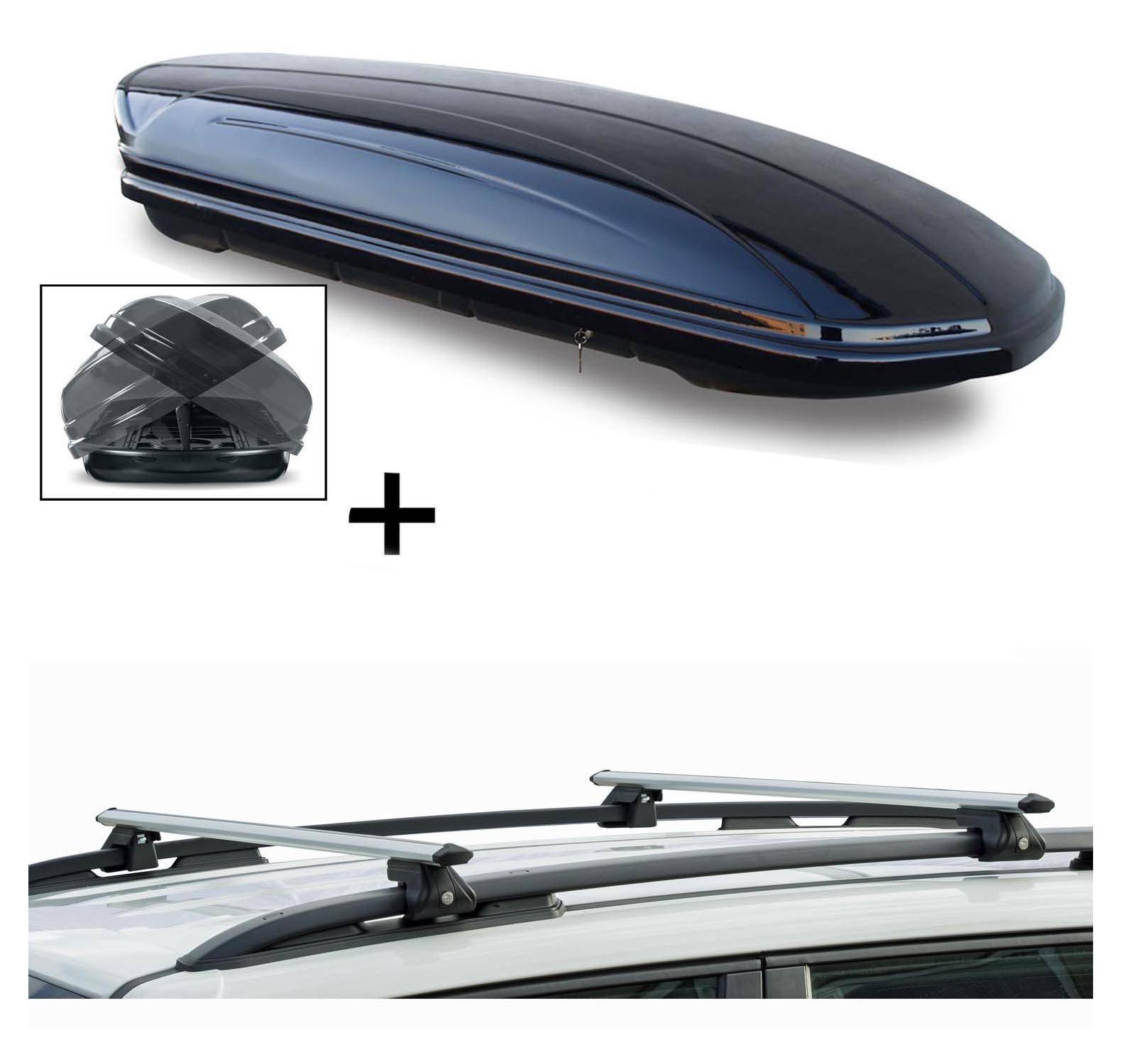 Skibox MAA580D beidseitig aufklappbar + Alu Relingträger VDPCRV120 kompatibel mit für VW Cross Golf 06-14