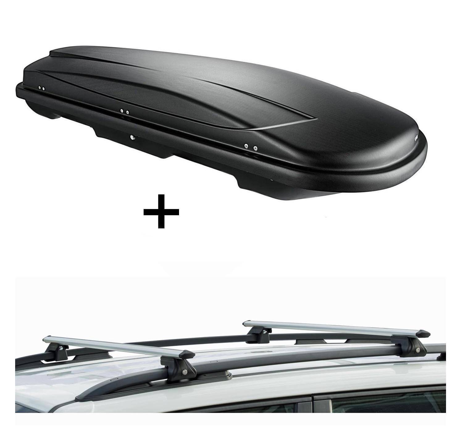 Skibox JUXT500 + Alu Relingträger VDPCRV120 kompatibel mit für Mercedes Classe C Kombi II 01-07