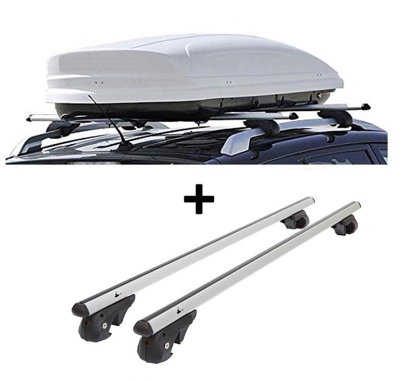 Skibox VDPMAA460 460Ltr weiß abschließbar + Alu Relingträger VDP004L kompatibel mit für VW Passat Variant 3C 05-10