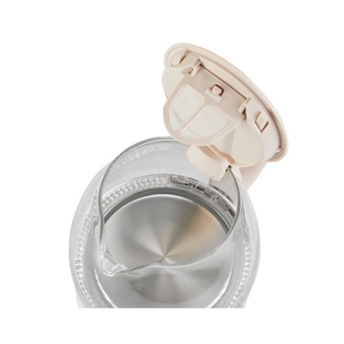 Thermoskanne mit offenem Deckel, das Edelstahlinnere zeigend, entwickelt zum Beibehalten von Wärme oder kalten Temperaturen.