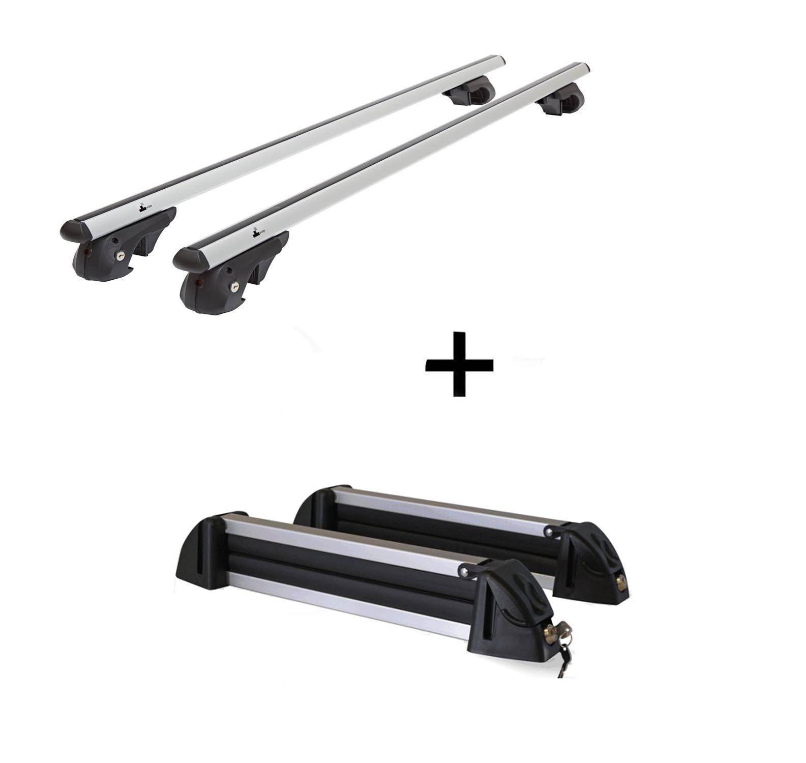 Relingträger VDP004 XL + Skiträger / Snowboardträger / Skihalter Alu 4 Paar Ski kompatibel mit für VW Touran ab 2003