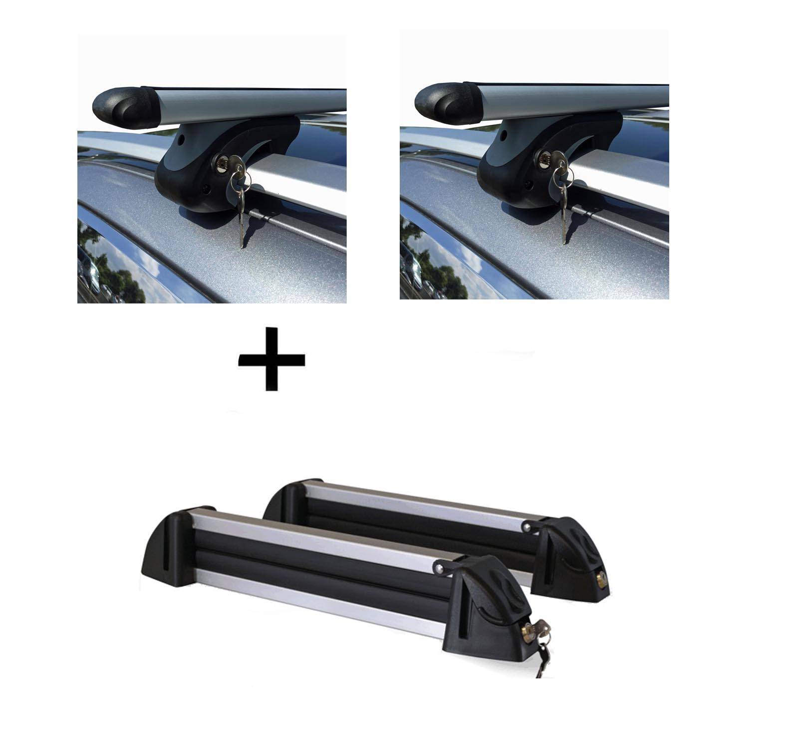 Relingträger VDP XL 135 + Skiträger / Snowboardträger / Skihalter Alu 4 Paar Ski kompatibel mit für Kia Sorento BL 02-09