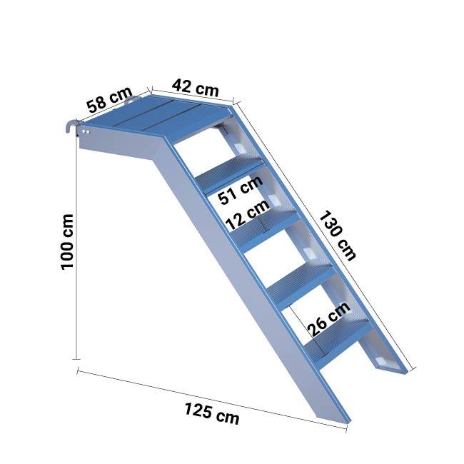 Alu-Treppe 1.00 m mit Podest (Rohrauflage)