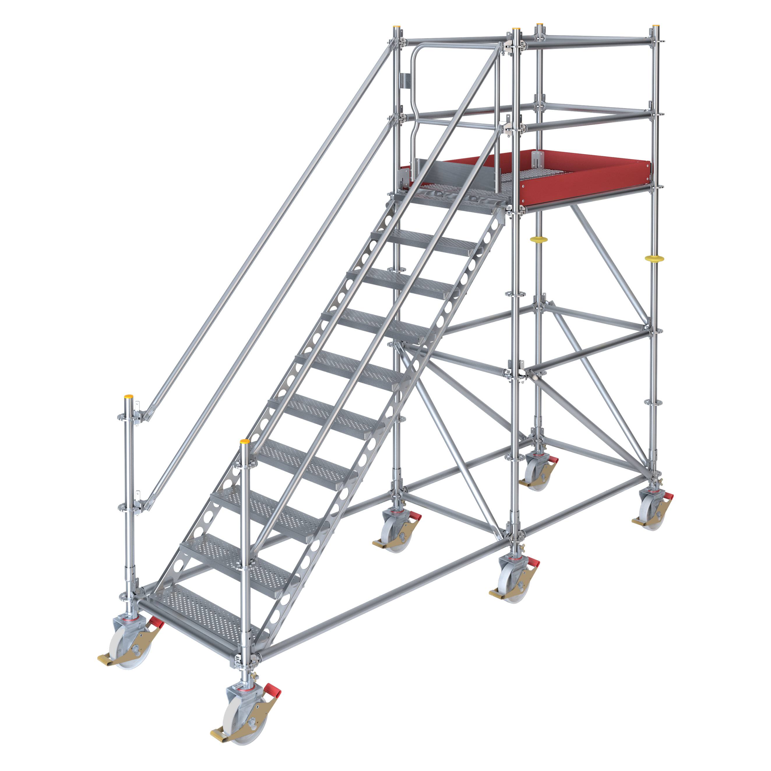 Fahrbare Plattformtreppe Ringscaff für 2 m Höhenunterschied mit Sicherheitstor